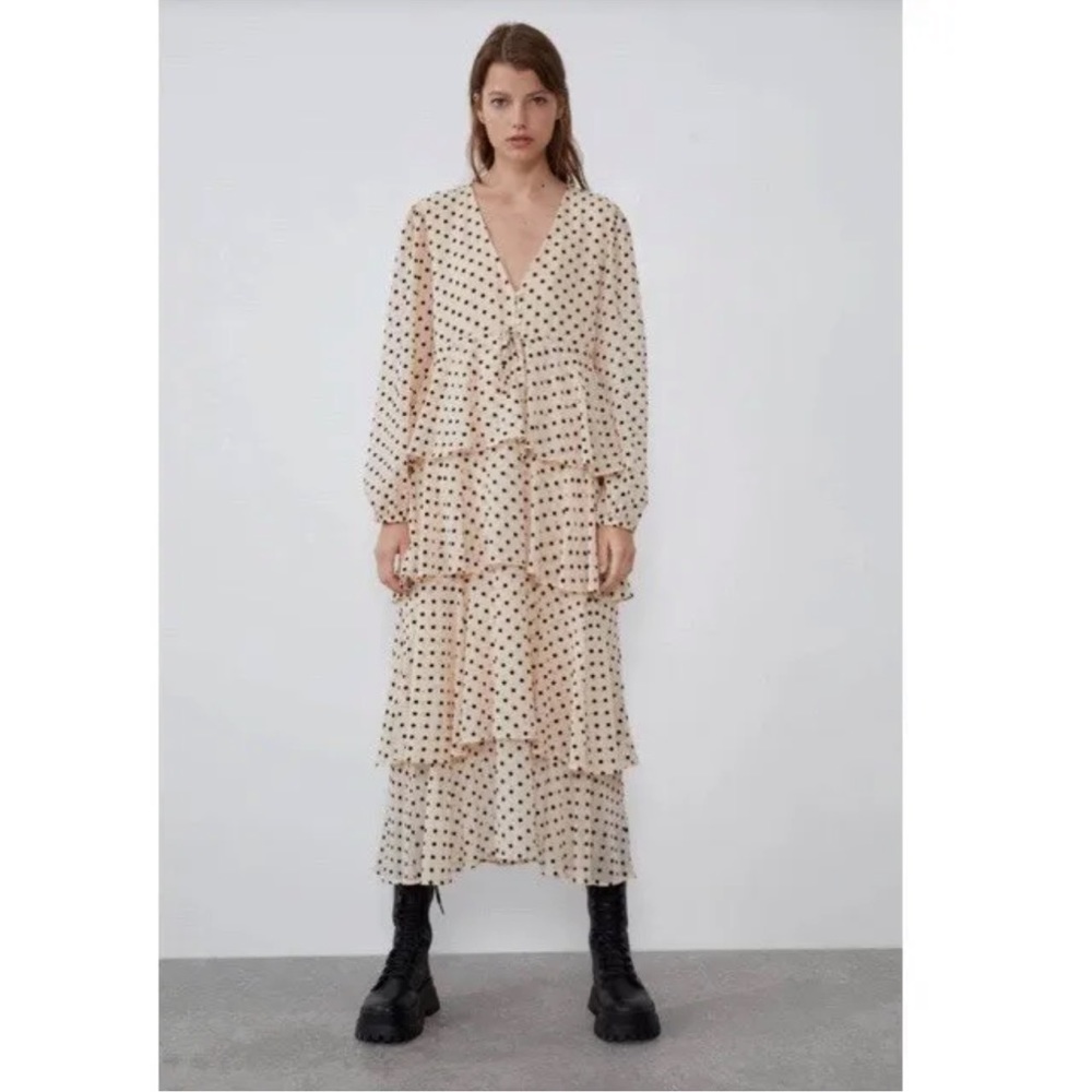 Zara Polka Dot Midi Tiered Dress